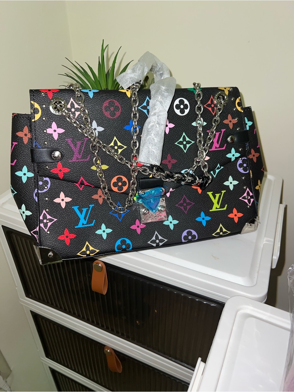 Black Multicolor Monogram Chain Shoulder Bag